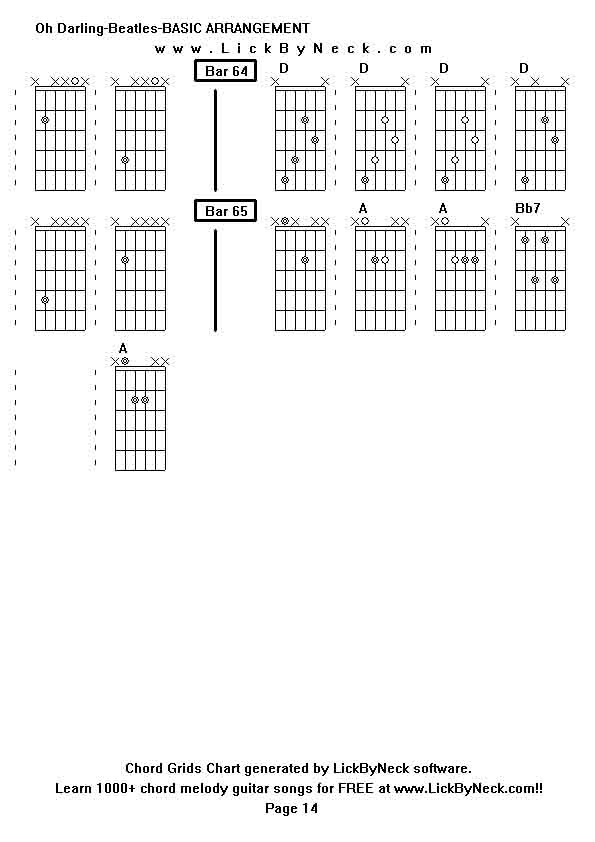 Chord Grids Chart of chord melody fingerstyle guitar song-Oh Darling-Beatles-BASIC ARRANGEMENT,generated by LickByNeck software.